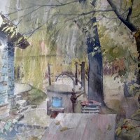 A kútnál (a művész arácsi nyaralója) / The pump (summer house of the artist in Arács) (1950-es évek / 1950s)